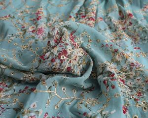 Fabric Eyelet Embroidery Chiffon Fabric Floral Printing Dress Making 150cm Wide, Sold By The Yard