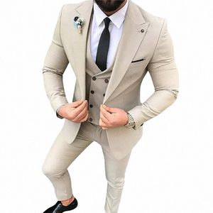 Blazers Men's Fi Banquet Slim 3 -Piece Suit Set / Man Busin Solid Color Jacket Pants Byxor Double Breasted Vest Coat X4QR#