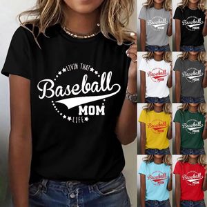 Women's T Shirts Baseball Mom Letter Tops For Women Tee Shirt Solid Color Long Sleeve Polyester