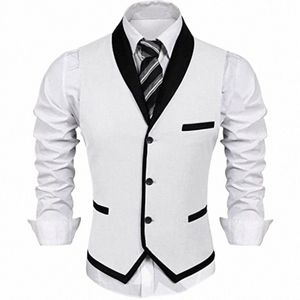 Branco preto cor retalhos homens terno colete xale lapela colete casual formal busin noivo para casamento baile de formatura colete fino ajuste 37fR #