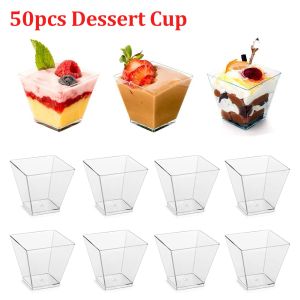 Lighters 50pcs Disposable Plastic Dessert Cups Portion Transparent Dessert Ice Cream Cup Home Christmas Party Supplied 58ml/pc