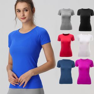 Lu-088 Women Yoga shirt T-Shirts Women's T-Shirt High-Elastic Breathable Running Top Quick Drying Seamless Short Sleeve Sport-Cycling Gym Wear