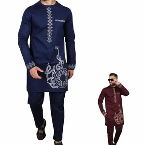 2024 Abaya Novo 2 PC Conjuntos de Calça Completa para Dr Diki Africano Traditial Outfit O-pescoço Mens Roupas de Luxo Elegante Ternos de Marca Fo S6BX #