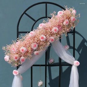 Decorative Flowers Pink Baby's Breath Rose Wedding Flower Row Background Ball Window Decoration Props