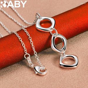 Hängen 925 Sterling Silver Charm Three Square Long Pendant Necklace For Women Man 18-30 Inches Chain Wedding Party Fashion Jewelry Gift