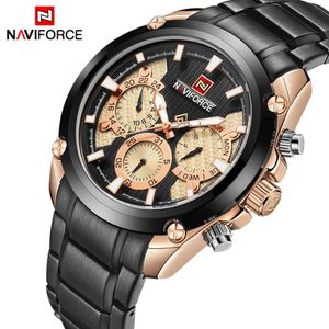 Naviforce relógios masculinos marca superior de luxo casual esporte quartzo 24 horas data relógio de pulso militar aço completo masculino clo228u