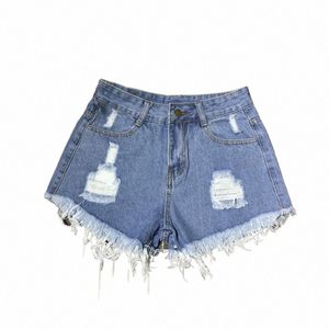 female Short Style Soft Shorts New Casual High-waisted Denim Shorts Female Summer Pocket Tassel Ripped Ripped Jeans Female 14Vh#