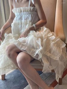 Повседневные платья Fairycore, белое платье, женское платье без рукавов на тонких бретельках, цельное плиссированное платье 2024, весна-лето
