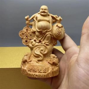 Rzeźby rzeźba drewna Yuanbao Maitreya Buddha postacie figurki