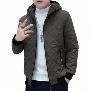 Browon New Winter Jacket Men tjock LG Sleeve Argyle Hooded Cott Men Jacket Overized Plus Veet Zipper Jacka Parkas Men P2ew#