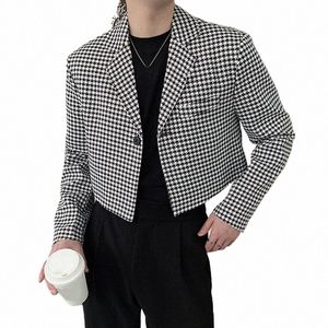 Incerun blazer xadrez masculino lapela uma bunda lg manga ternos casuais masculino streetwear primavera 2024 fi lazer colheita casacos S-5XL m56k #