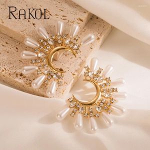 Ohrstecker RAKOL Mode Halbmond Für Frauen Temperament Perle Sonnenblume Strass Ohrring Weibliche Party Bankett Schmuck