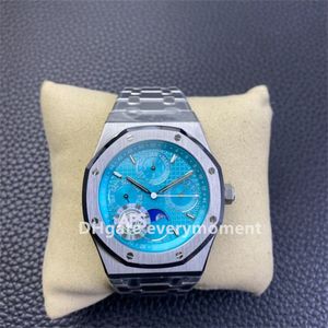 Orologio APS Factory Super Edition 26574 41MM Orologi meccanici automatici da uomo Movimento 5134 Bracciale in acciaio inossidabile 316L Quadrante blu Orologi da polso impermeabili lunari