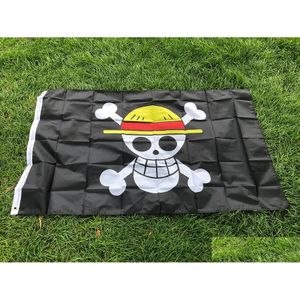 Bannerflaggor Luffy Flag Pirates Jolly Roger Monkey Skl med St Hat Polyester för hemrummet Drop Delivery Garden Festive Party Supplies Otrjd