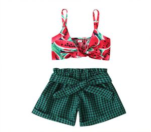 Gilrs Zestaw odzieży Watermelon Trustra Topschecker Pants Outfity Summer Kids Butique Ubrania 04t Dzieci 2 PC Suit moda 1141813