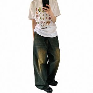 reddachic 90s Retro Skater Men Baggy Jeans Green W Adjust-waist Casual Wide Leg Oversize Pants Y2k Trousers Plus Size Clothes 87wR#
