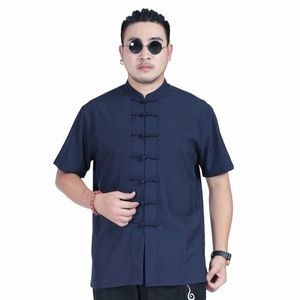 5xl 6xl 7xl 8xl masculino solto cor sólida camisa de manga curta 2021 verão marca clássica estilo chinês gola alta tang terno w7r1 #