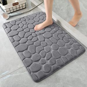 Mats Cobblestone Embossed Bathroom Mat Nonslip Carpet Pebble Super Absorbent Bath Mat Memory Foam Bathtub Side Floor Rugs Foot Mat