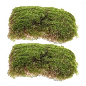 Decorative Flowers 2 Pcs Simulated Moss Block Sand Table Fake Turf Plastic Mat Decor Aquarium Green Grass Lawn For Artificial Plants