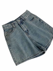 fi High Waist Denim Shorts For Women Summer New Simple Wide Leg Jeans Casual All-matched Ladies Hot Pants a8lC#