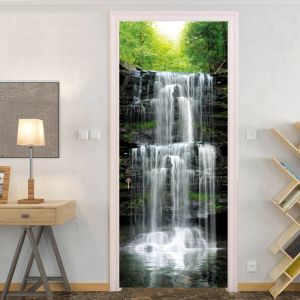 Adesivi Adesivo per porta Cascata Natura Paesaggio Carta da parati fotografica 3D Carta da parati impermeabile per porta Carta da parati autoadesiva Decalcomanie da muro Decorazione della casa