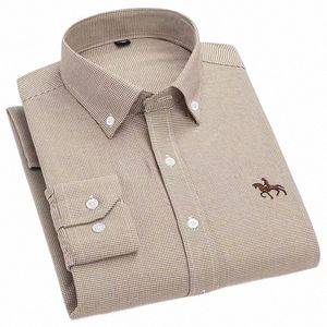 S ~ 6xl Cott Oxford koszule dla mężczyzn LG Sleeve Kieszonkowa żółta kratona pasiastka kieszonkowa Koszulki LG Rękaw regularne dopasowanie g3vk#