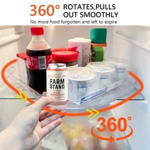 Racks 360 Rotatable Rectangle Storage Rack Turntable Organizer For Refrigerator Lazy Susan Clear New Rack For Kitchen Cabinet