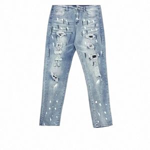 2024 Erkek Yırtık Skinny Jeans Y2K Hip Hop Patchwork Fi İnce Düz Kalem Çar Pantolon Denim Retro Street Giyim Pantolonları O7YC#