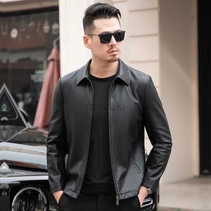 Men's Leather Faux Leather YN-2260 Genuine Leather Jacket Mens Lapel Autumn and Winter Thin Thick Velvet Thick Natural Sheep Leather Jacket 240330