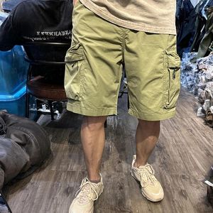 Pantaloncini da uomo Cerniera Tasche 3D Cargo Mezzi Pantaloni Estate Cotone lavato per uomo Retro Harajuku Allentato Dritto Abbigliamento da lavoro Casual Lunghezza al ginocchio