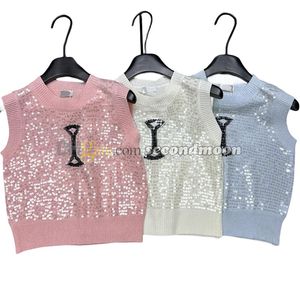 Full Sequin Tanks Top Women Sparking Vest Crew Neck Knitted T Shirt Spring Summer Party Vests