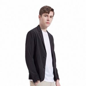 2023 dünne Blazer Männer Jacke Casual Anzug Einfarbig Slim Busin Tops Frühling Sommer Einreiher Lg Sleeve Weiß Mantel 58cC #