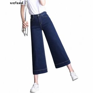clássico cintura alta perna larga jean vintage capris casual vaqueros mulheres calças jeans baggy coreano fi pantales calças azuis b7kr #