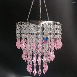 Party Decoration Camal 1PCS Assembled 50CM Hanger 22CM Chrome Centerpiece Frame W/ Pink Pointed Cone Pendant Acrylic Octagonal Bead Chain