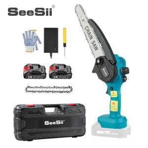 Zagen SEESII 6/8 tum trådlös elektrisk kedjesåg med 2st 2AH Batteri Autooil System 21V Pruning Chainsaw för Garden Wood Cutting