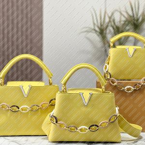 Gelbe Tragetaschen, Designer-Damentaschen, luxuriöse Damenhandtaschen aus echtem Leder, Vintage-Umhängetasche, hochwertige Umhängetasche, rosa Mama-Geldbörsentaschen mit bunter Kette