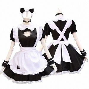 Черный Лолита Dres Maid Outfit Cute Cat Косплей Костюм Женский костюм Apr Dr Halen Костюмы C04G #