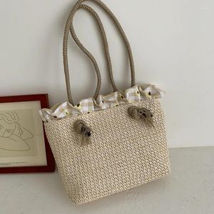 Saco de moda bolsa de palha para mulheres grande capacidade artesanal ombro tecer totes casual senhora praia viagem bolsas bolsas