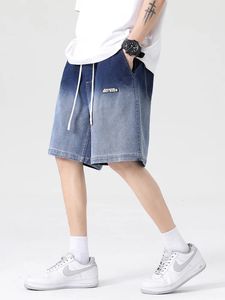 Gradient sommar denim shorts män bomull casual byxor korta byxor dragsko baggy jeans shorts manlig plus storlek 8xl 240325