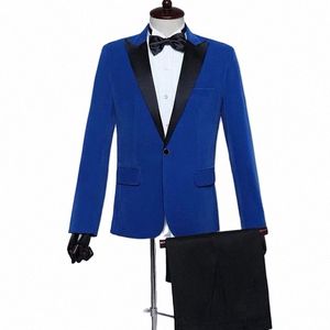 2023 Fi New Men Boutique Slimming Host Performance Suit Set / Two Pcs Blazers Set Matching Collar Male Jacket Trousers Q8Rj#