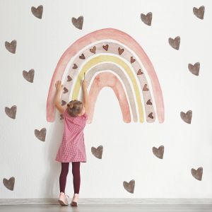 Stickers Cartoon Watercolor Pink Big Rainbow Hearts Wall Stickers for Children's Room Nursery Baby Girls Room Decoration Wall Vinyl