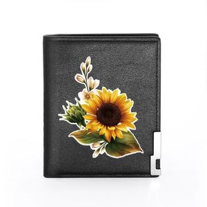 Brieftaschen Mode Sonnenblume mit Blättern Leder Brieftasche Männer Frauen Billfold Slim ID Halter Geld Tasche Kurze Geldbörsen226K