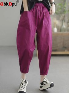 Calças femininas cintura alta tornozelo comprimento harem mulheres baggy pantalones coreano tamanho grande casual streetwear calças para 85kg carga sweatpants