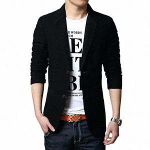 Cott Busin Casual Men Blazer Fi Trend Slim Fit Solid Color Jacket Stor storlek M-7XL Khaki Black Brown Suit 65Wo#