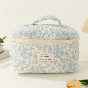 Storage Bags Women Floral Cosmetic Bag Printed Cotton Aesthetic Toiletry Purse Large Capacity Zipper Closure Female Travel