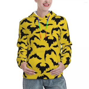 Kobiety bluzy gotyckie Halloweenowe swobodne kobiety żółte czarne nietoperze Y2K Hoodie Spring Streetwear Bluza z kapturem Zakryty Owwrotne ubranie