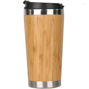 Canecas 450ml xícara de café de bambu caneca de viagem de aço inoxidável com tampa à prova de vazamento isolada acompanhando reutilizável