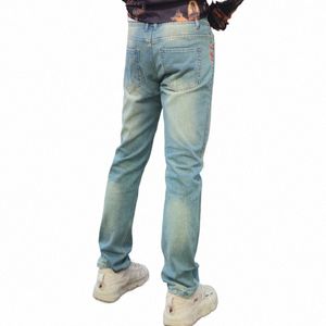 denim Ruined Classic Tide Brand Jeans Men's Fi Regular Fit Straight Retro Lg Four Seas Ripped Tide Large Size T6s3#