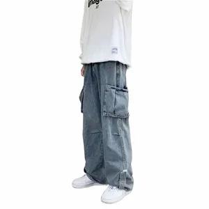 hip Hop Jeans Men Baggy Cargo Pants Casual Big Pocket Denim Trousers Vintage Plus Size Bottoms Fi Streetwear Y2K Clothing z14F#