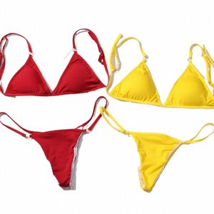 Ladies Sexy Beach Niski talia seksowna metalowa klamra stała kolor dwupoziomowy podzielony stroje kąpielowe bikini zestaw k80i#